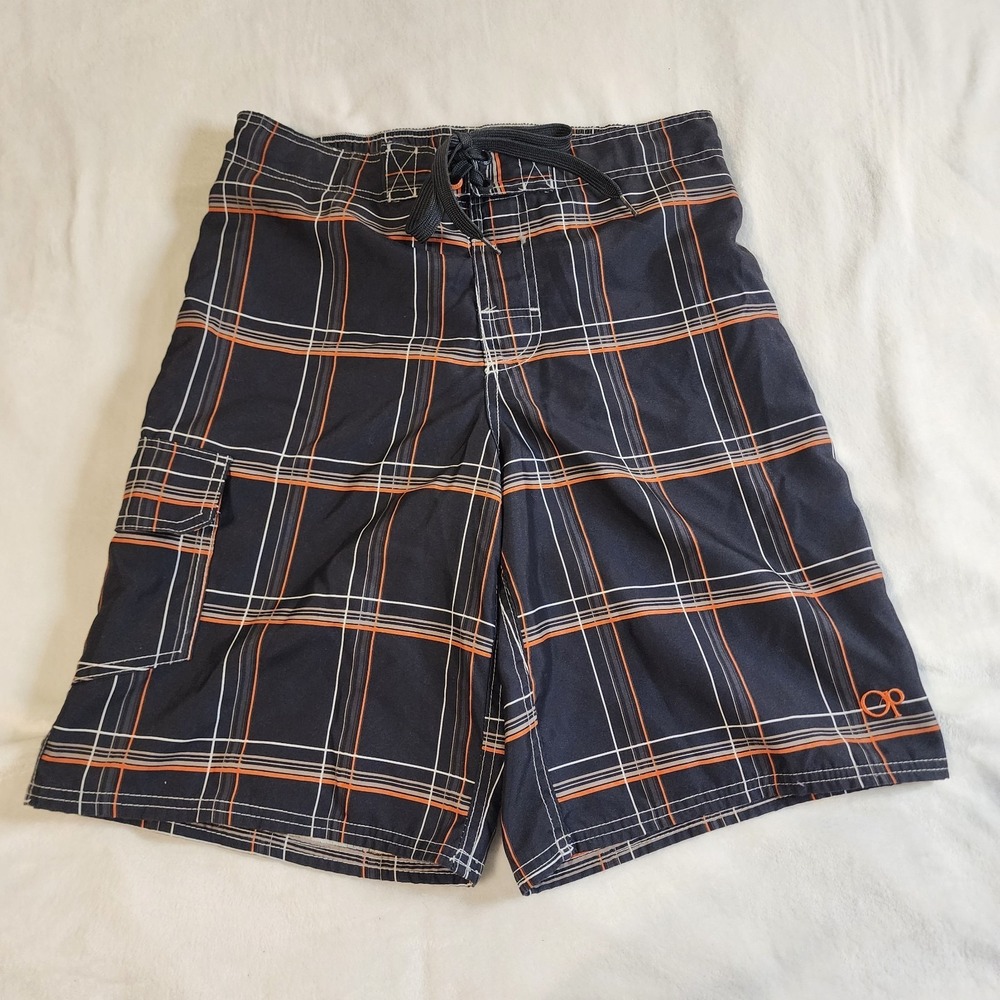 OP Men's Swim Trunks Board Shorts, Mesh Lining Bathing Suit Small Black Plaid